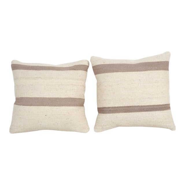 Striped Organic Hemp Kilim Pillow Cover - a Pair For Sale