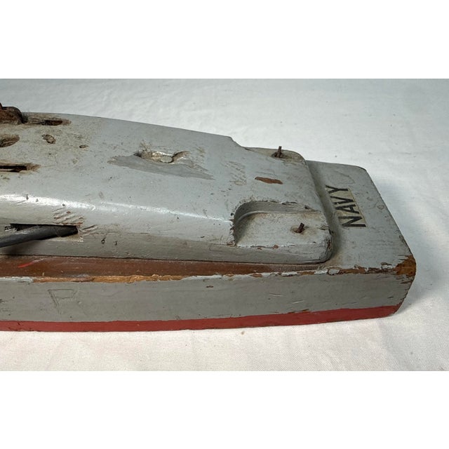 Nautical Vintage 1940s Handmade Wood Keystone Manufacturing Company Usn Battleship Model For Sale - Image 3 of 13