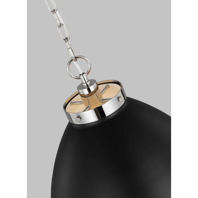 Traditional Chapman & Myers by Visual Comfort Studio Wellfleet Large Dome Pendant, Midnight Black & Polished Nickel For Sale - Image 3 of 5