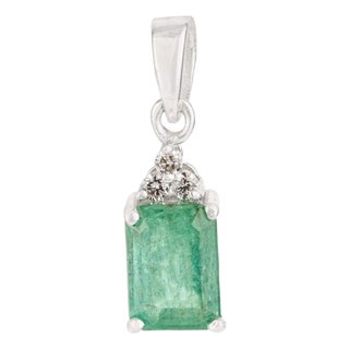 Dainty Emerald and Diamond Pendant in Solid 925 Silver For Sale