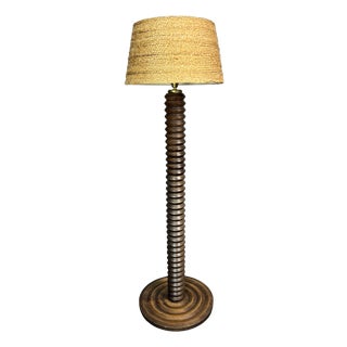 Mid-Century French Brutalist Modernist Turned Wood Floor Lamp in the style of Charles Dudouyt, 1950s For Sale