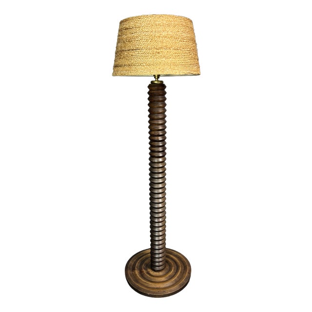 Mid-Century French Brutalist Modernist Turned Wood Floor Lamp in the style of Charles Dudouyt, 1950s For Sale