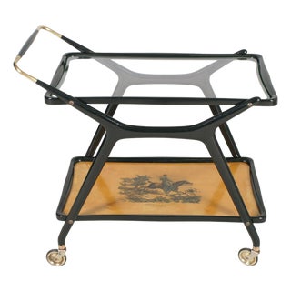 Italian Serving Bar Cart in Sculptural Wood from Cassina, 1954 For Sale