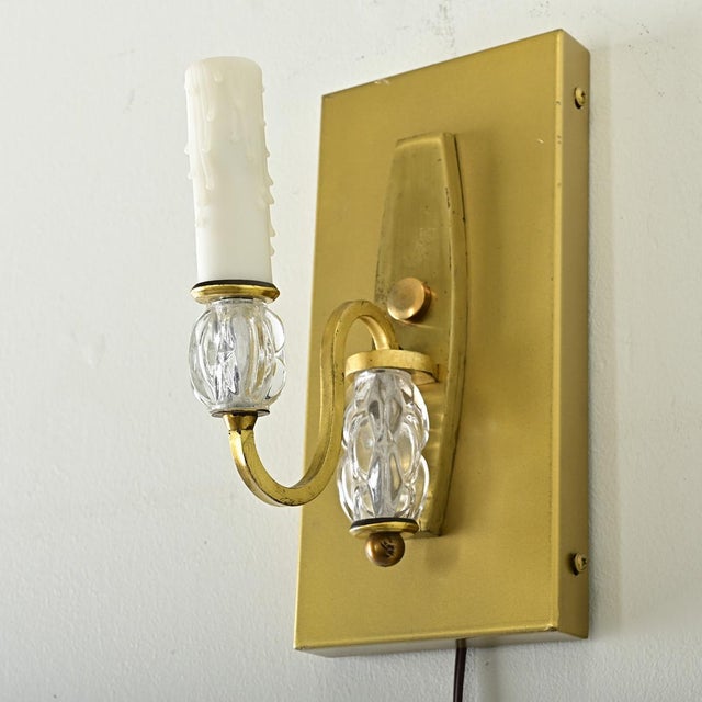 French Vintage Modern Brass & Glass Sconces - A Pair For Sale - Image 10 of 12