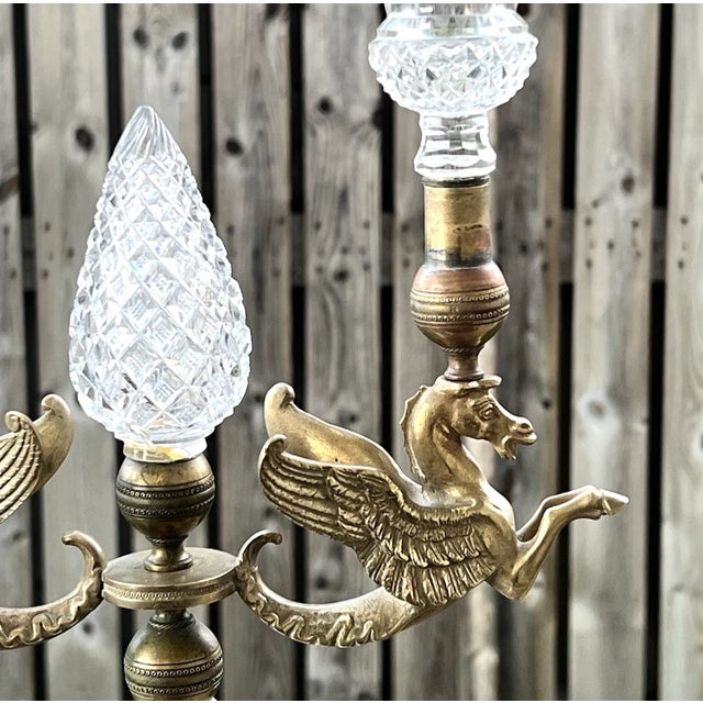 Early 19th Century C1810-20 Antique British Georgian Regency Bronze/ Cut Glass Pegasus Winged Horse Candelabra For Sale - Image 5 of 13