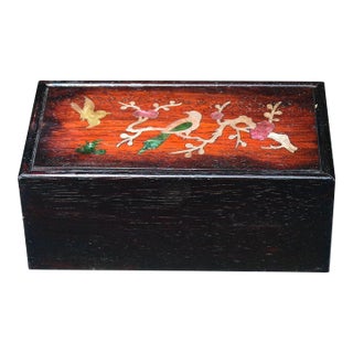 Rosewood & Mother-of-Pearl Inlay Jewelry Box – Magpie & Plum Blossom Motif For Sale