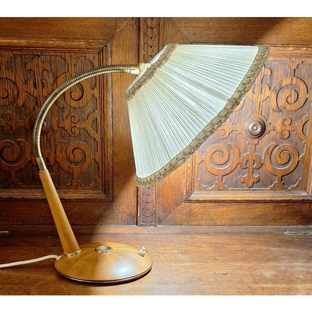 Mid-Century Modern Mid-Century Adjustable Walnut Table Lamp with Brass Fittings and Fabric Shade from Temde, 1960s For Sale - Image 3 of 8