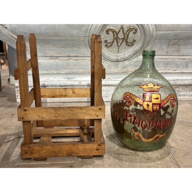 Hand Painted Antique Demi John Bottle From Normandy, France, ‘Pinot Noir’, Original Crate For Sale - Image 4 of 13
