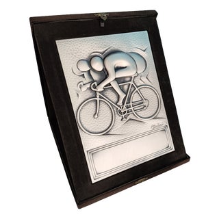 925 Sterling Silver Sheet Cycling Trophy Plaque from Ottaviani, Italy, 1970s For Sale