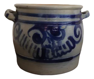 German Folk Art Grey and Cobalt Blue Stoneware Jar, 1890s