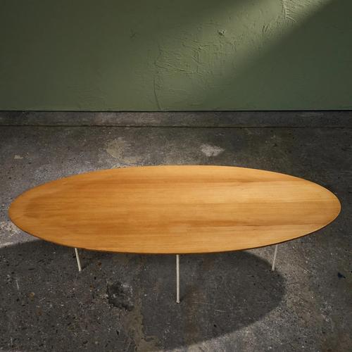 Oval Coffee Table in White Lacquered Forged Steel and Ash Top, Germany For Sale - Image 4 of 10