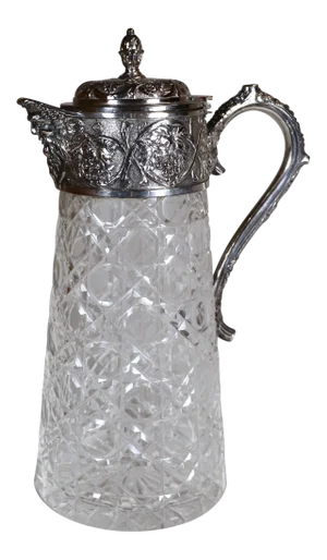 1920s Silver Plated and Crystal Carafe Decanter