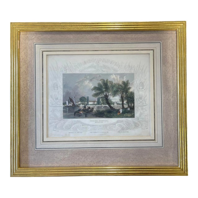 Antique Engraving "Chelsea Hospital, Middlesex" Giltwood Frame Circa 1834 For Sale