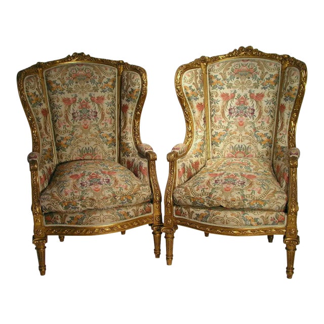 Early 19th Century Antique Louis XVI Bergere Wing Chairs -One Chair Only- 2 Avaible For Sale