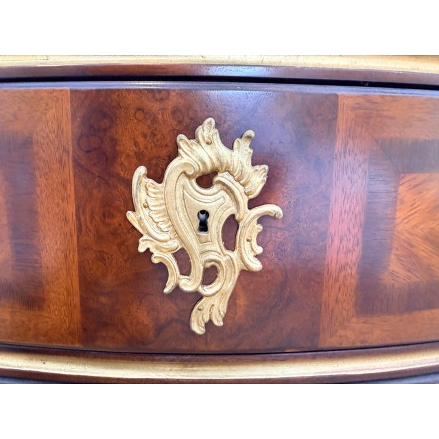 Brown Ej Victor French Style Marble Top Walnut & Gilt Bronze Bombe Chest For Sale - Image 8 of 11