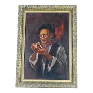 Antique Portrait Original Oil Painting on Canvas, Signed by Artist Alberto Cecconi