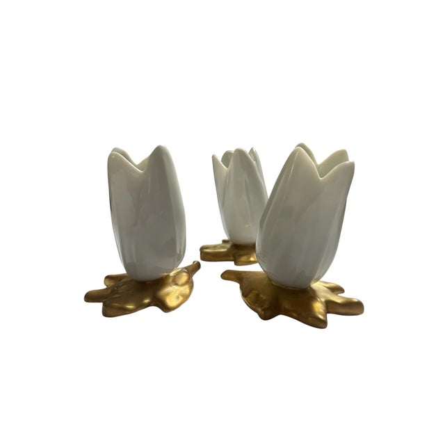 Italian Vintage Italian Porcelain and Gold Match Holders For Sale - Image 3 of 5