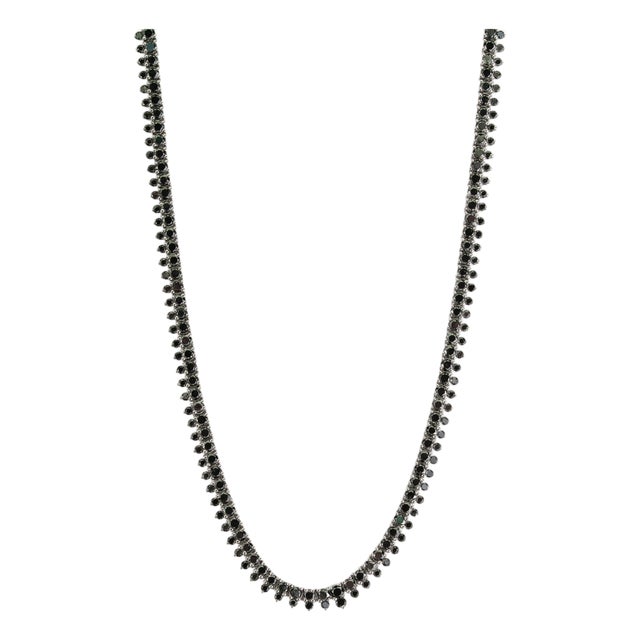 7.5 Carat Round Cut Black Diamond Riviera Tennis Necklace in 18k White Gold For Sale