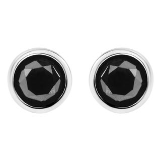 .925 Sterling Silver 3.00 Cttw Round Brilliant-Cut Black Diamond Bezel-Set Stud Earrings with Screw Backs - 2 Pieces For Sale