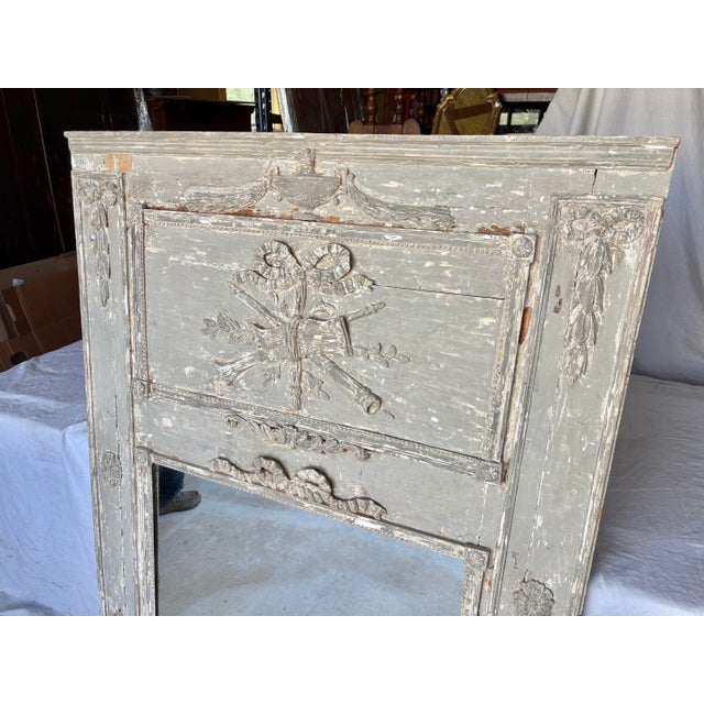 Early 20th Century French Louis XVI Wood Patinated Trumeau Mirror For Sale - Image 4 of 12