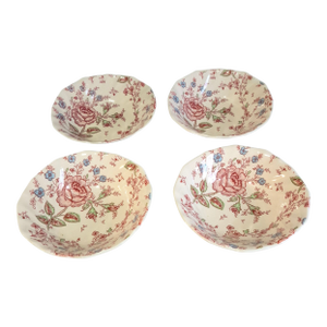 Vintage 4 Pink Rose Chintz Johnson Bros. Ironstone England Breakfast Bowls #2