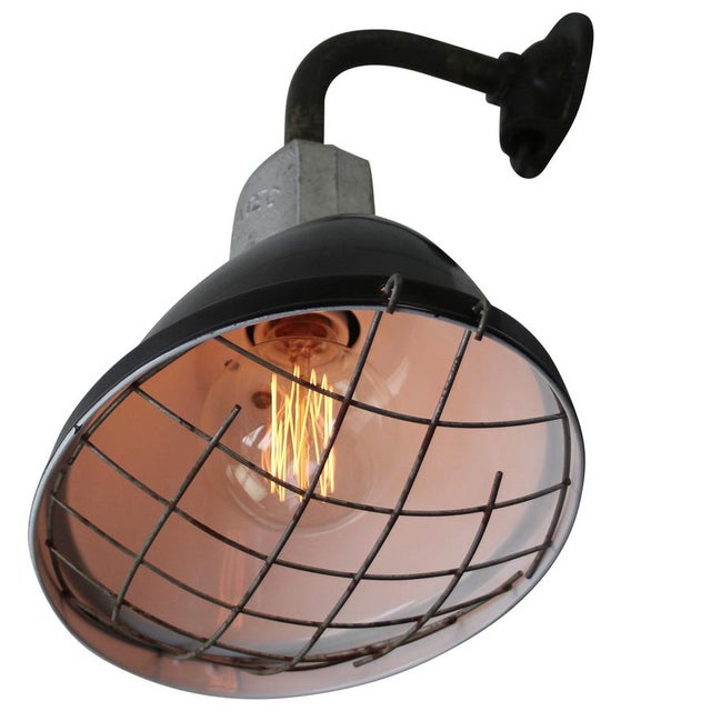Industrial Vintage Industrial French Black Enamel Factory Wall Light For Sale - Image 3 of 11