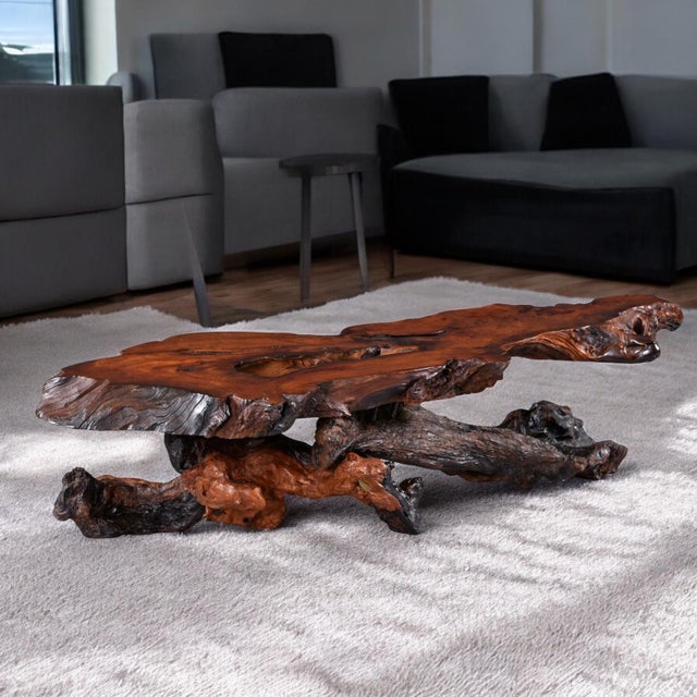 Nakashima Style Live Edge Redwood Burl Root Stump Slab Coffee Table For Sale - Image 9 of 18