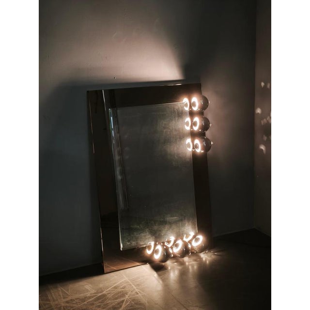 Space Age Italian Mirror with Six Chrome Eyeball Lights, 1970s For Sale - Image 3 of 12