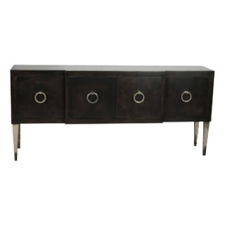Vintage Custom Modernist Goatskin Parchment-Veneered Credenza For Sale