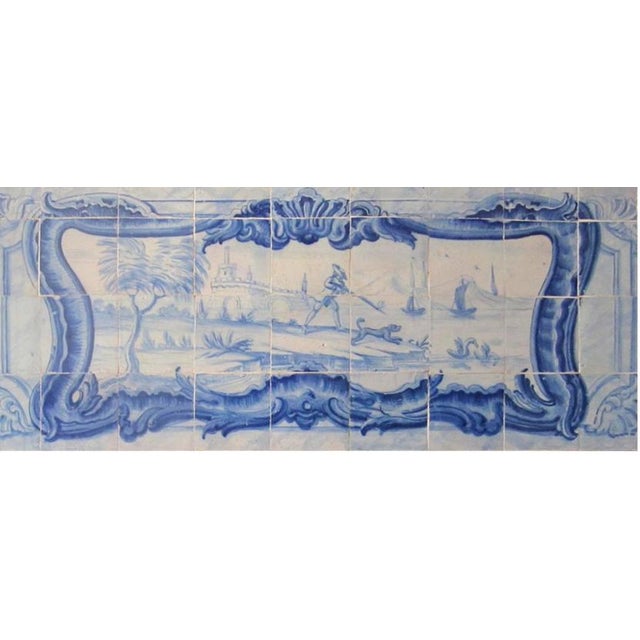 18th Century Portuguese Azulejos Tiles Panel with Countryside Scene For Sale - Image 5 of 5