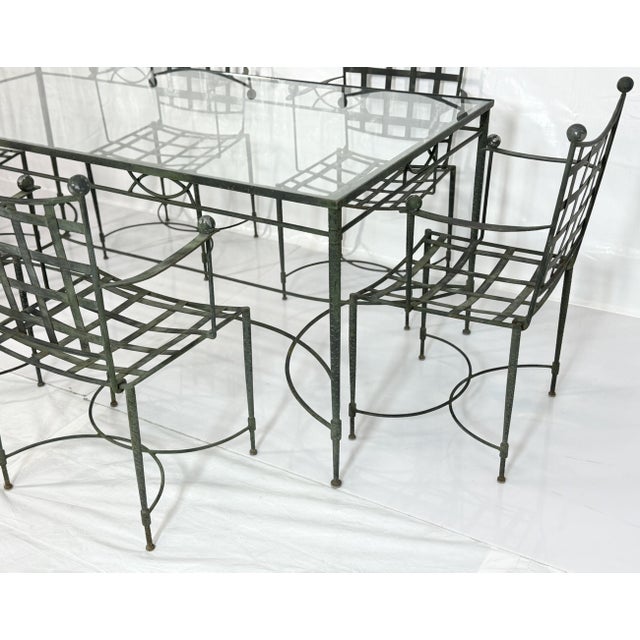 Verdigris 1970s Mario Papperzini for Salterini Iron Patio Dining Set, 6 Chairs & Matching Table, Attributed For Sale - Image 8 of 18