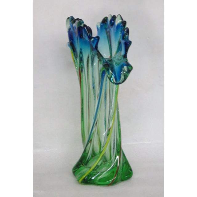 Mid-Century Modern Mid Century Modern Hand Blown Glass Twisted Fan Rim Tall Vase For Sale - Image 3 of 13