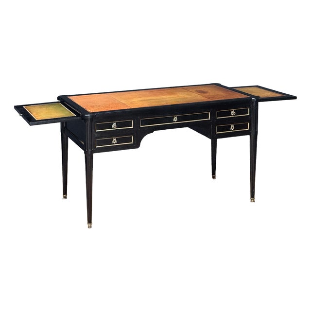 Louis XVI Ebonized Writing Table or Desk With Embossed Leather Top From France For Sale
