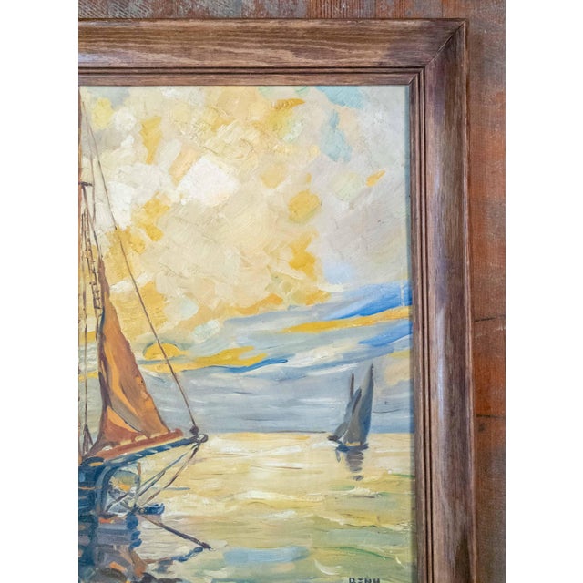 Mid-Century Modern Abstract Impressionist Nautical Painting of a Sailboat, Signed For Sale - Image 4 of 16