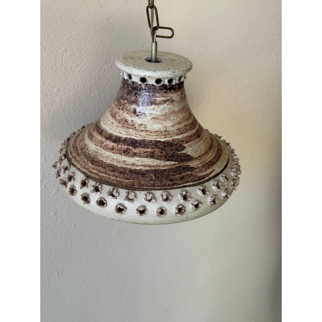 1970s Vintage Danish Ceramic Pendant Light 1970s Scandinavian Hanging Lamp Textured Glaze For Sale - Image 5 of 10