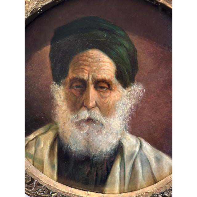 1920's Framed Tunisian Oil Painting Portrait For Sale In Chicago - Image 6 of 7