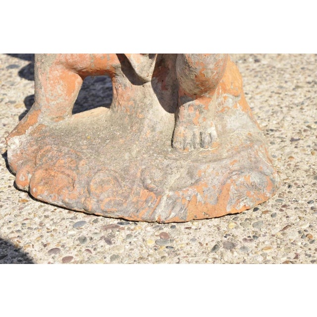 Vintage Cast Terracotta Figural 28" Cherub Putti Garden Planter Pots - A Pair For Sale - Image 12 of 12