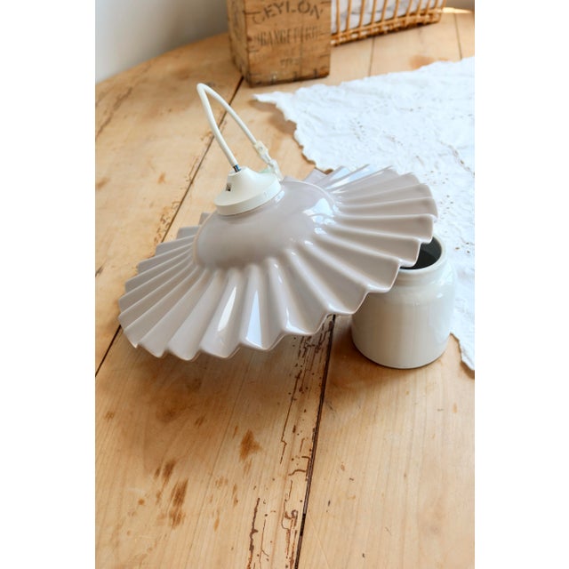 Lavender Vintage Pleated Ceramic Pendant Light in Lilac and Taupe, 1990s For Sale - Image 8 of 8
