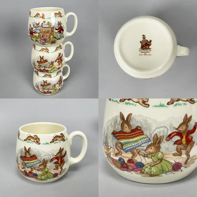 Vintage Royal Doulton Bunnykins Porcelain Child's Plate Bowl Cup Set- 9 Pieces For Sale - Image 11 of 13