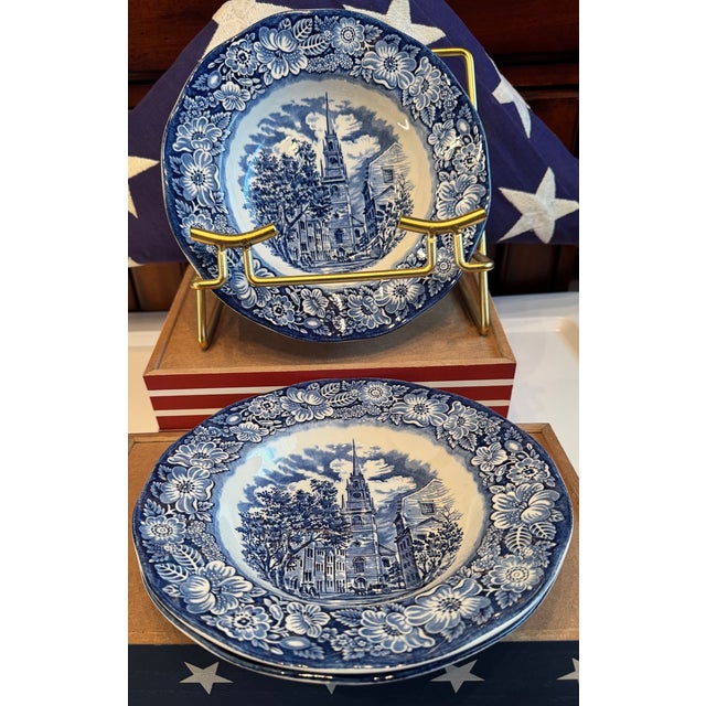 1970s 1970s Liberty Blue “Old North Church” Serving Bowls | English Ironstone Americana Collection - Set of 3 For Sale - Image 5 of 9