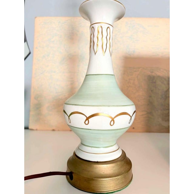 Mid-Century Celadon Ceramic Lamp - Hollywood Regency Gold Greek Key For Sale In Austin - Image 6 of 7