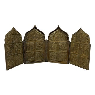 19th Century Brass Folding Travel Polyptych Exhibition in Brass, 1890s For Sale