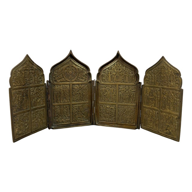 19th Century Brass Folding Travel Polyptych Exhibition in Brass, 1890s For Sale
