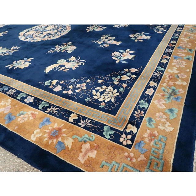 Navy Blue Galerie Shabab Collection Mid-20th Century Handmade Chinese Art Deco Room Size Carpet For Sale - Image 8 of 10