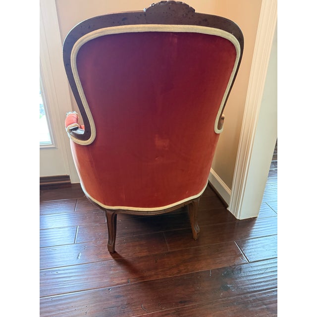Late 20th Century Henredon French Provincial Rust Velvet Armchair With Contrasting Welt & Down Cushion For Sale - Image 10 of 12