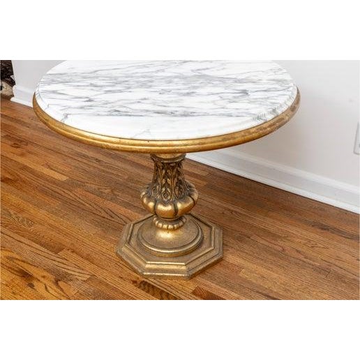 1960s Hollywood Regency Style Marbled Stone Top Round Table on Gilt Finished Wood Pedestal For Sale In Raleigh - Image 6 of 7