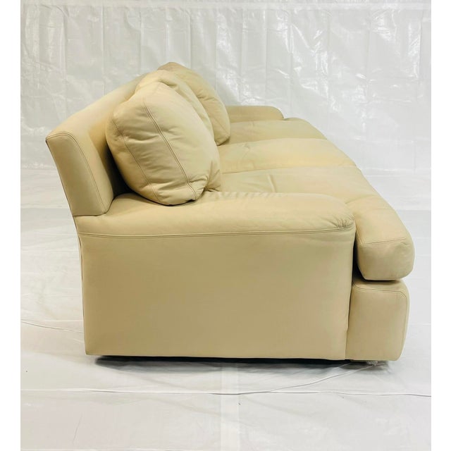 Wood Vintage A. Rudin for Steve Chase Cream Leather Sofa For Sale - Image 7 of 18