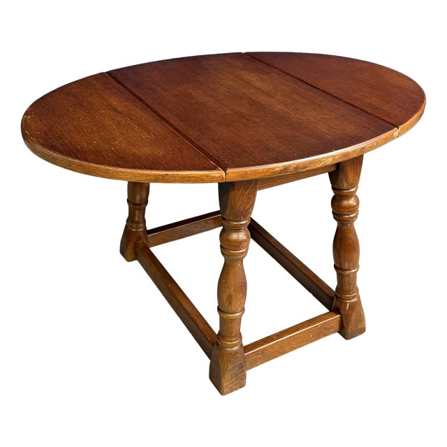 Antique Miniature Oak Drop-Leaf Table Featuring Traditional Turned Baluster Legs, 1940 For Sale