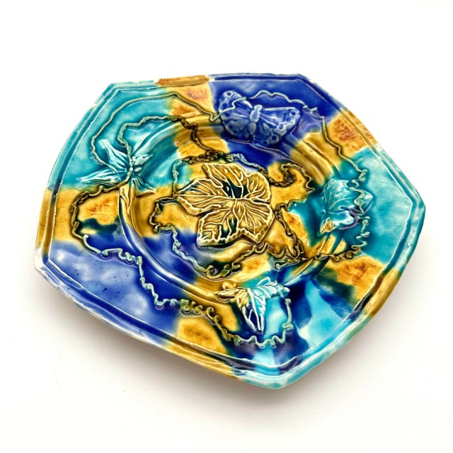Early 21st Century Early 21st Century Studio Pottery Pentagon Majolica Decorative Plate Blue & Yellow For Sale - Image 5 of 8