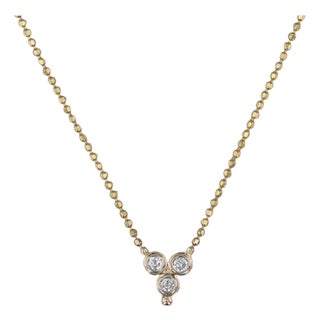 0.24ctw Diamond 3-Stone Pendant Necklace 14k Yellow Gold 16.5" Bead Chain For Sale